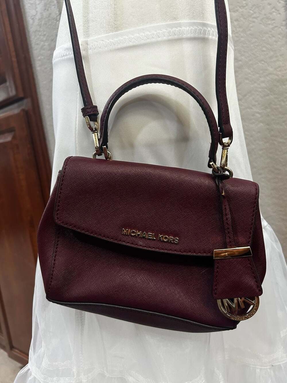 Michael Kors Ava XS Saffiano Leather Crossbody Bag in Burgundy